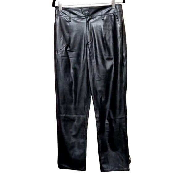 Paige Women's Black Faux Leather Straight-Leg Pants Size 4 - Picture 1 of 10